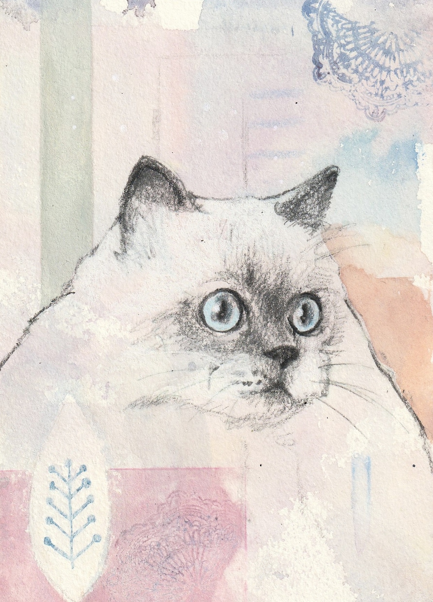 原画 猫の絵 水彩画 猫 原画 - 絵画