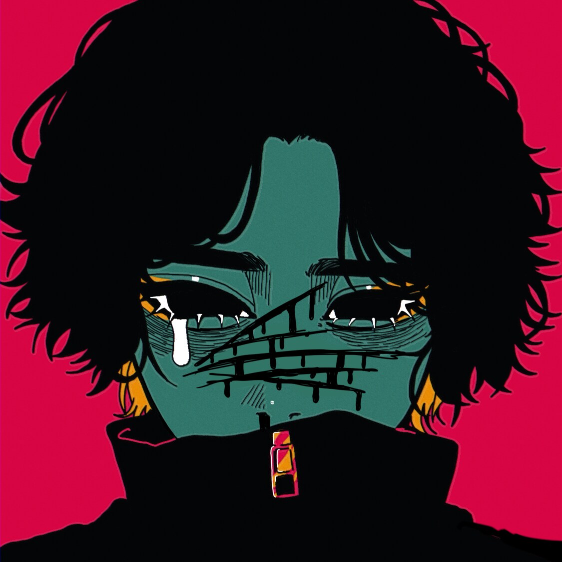 不穏で可哀想な男の子を描いてます ベタ塗りで特徴的な色を使ってお描きしています。 イメージ1