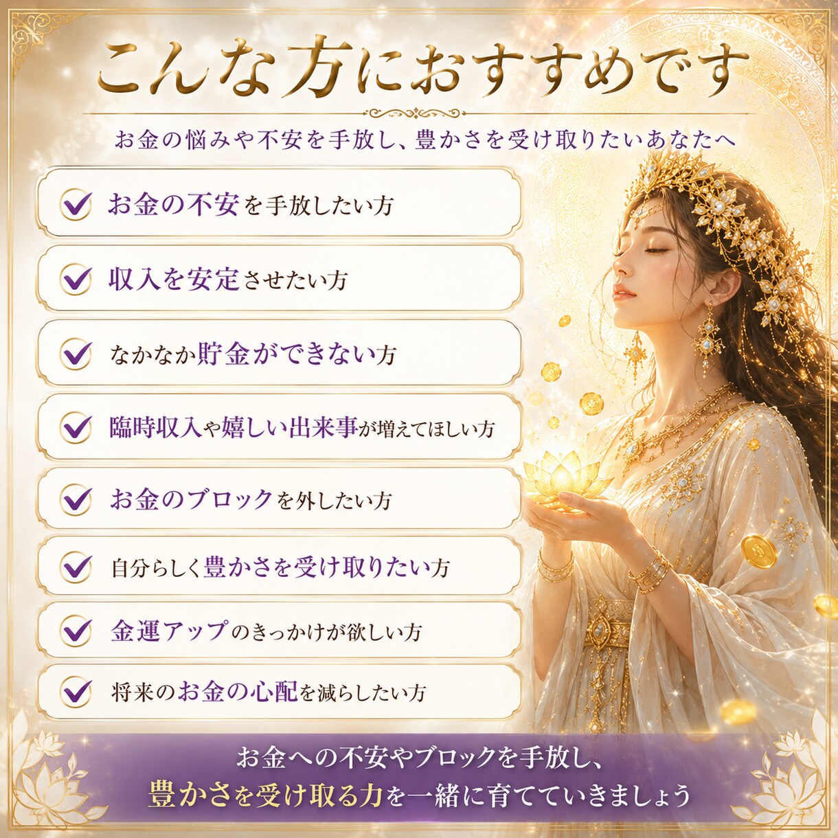 秘伝の金運アップヒーリングをお届けします 7日間、豊かさの流れと繋がるエネルギーワーク&鑑定をします イメージ4