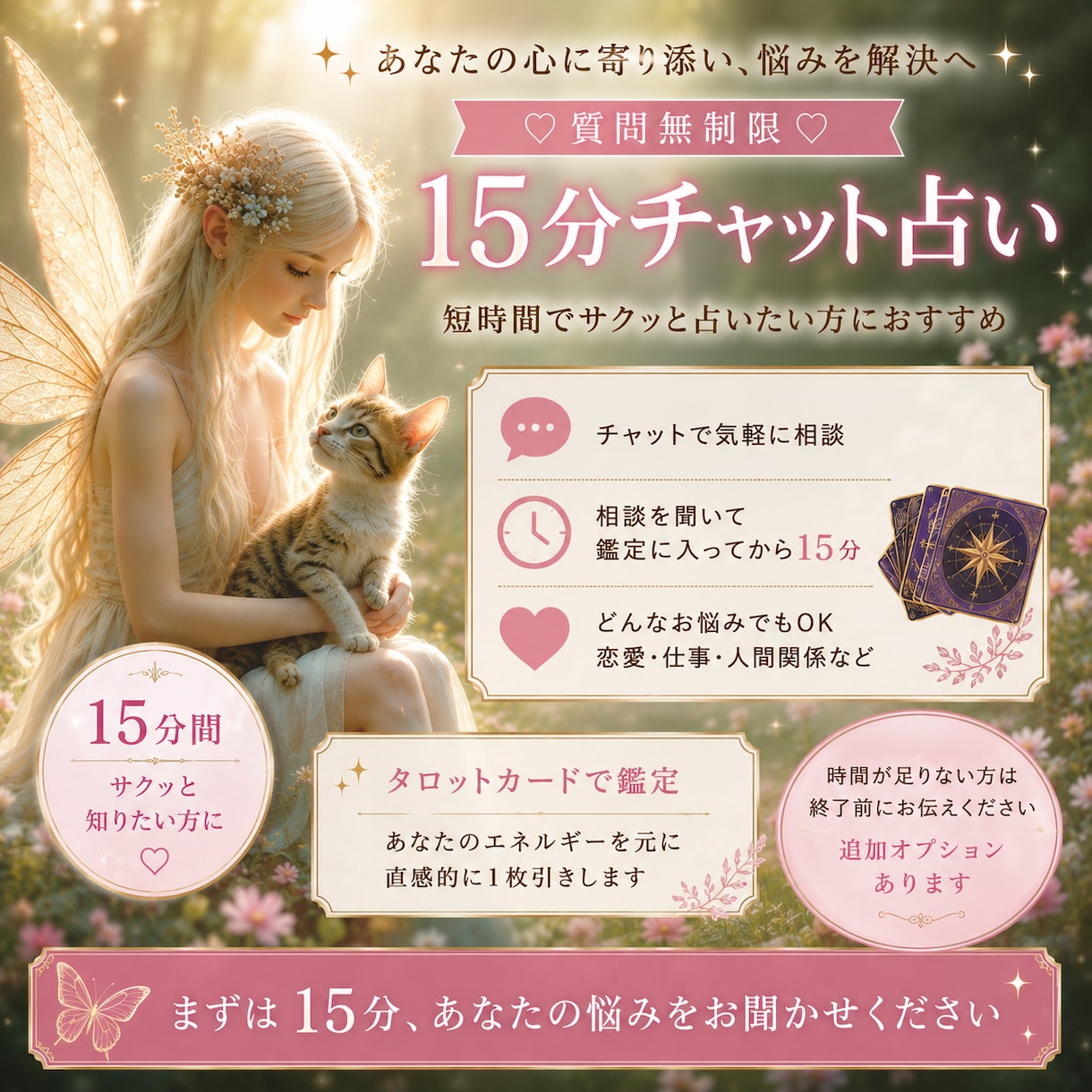 15分チャット♡霊感タロットでサクッと占います ♡恋愛仕事人間関係等♡占い放題♡モヤモヤ晴らします イメージ1
