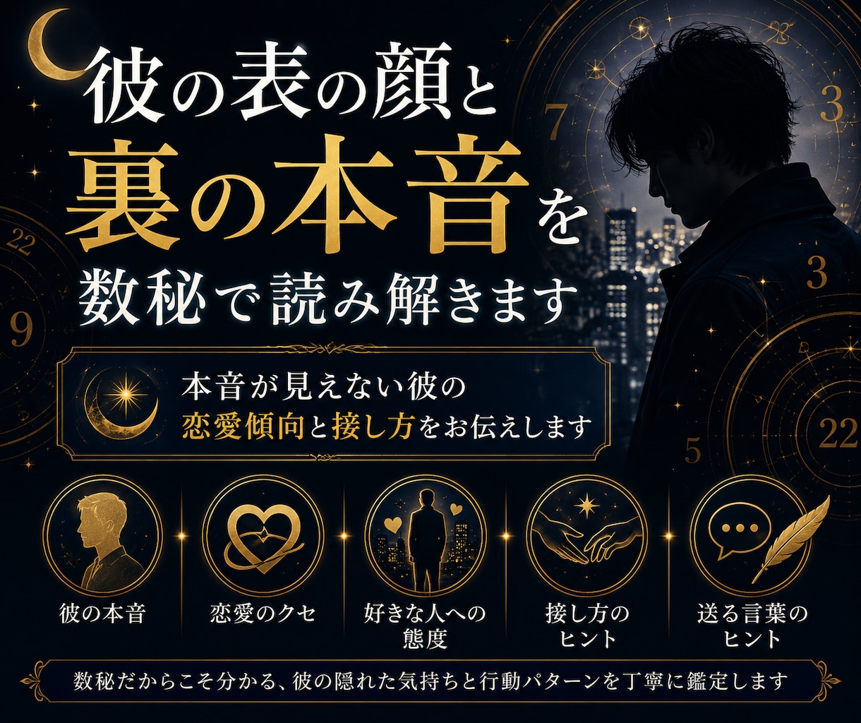 彼の本音と建前を数秘で読み解きます 本音が見えない彼の恋愛傾向と接し方をお伝えします イメージ1