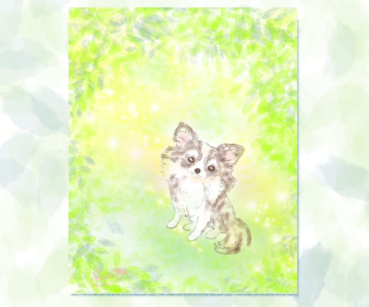 愛するペットちゃんのキラキラ似顔絵をお描きします 柔らかな木漏れ日の中にいる優しい雰囲気の似顔絵をお描きします イメージ5