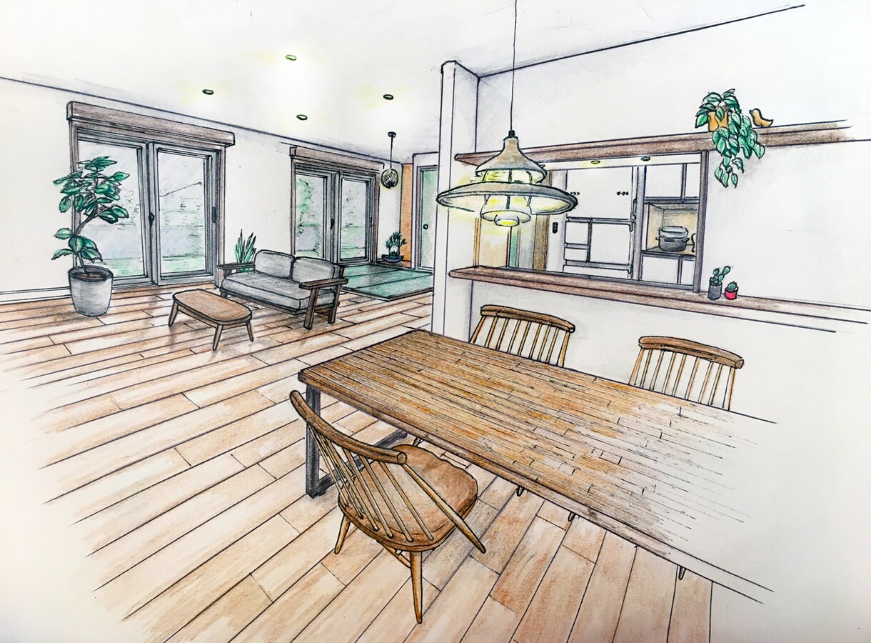 手描きの外観(内観)パース描きます ラフ画は何度も修正可。イメージ通りの絵を描きます イメージ7