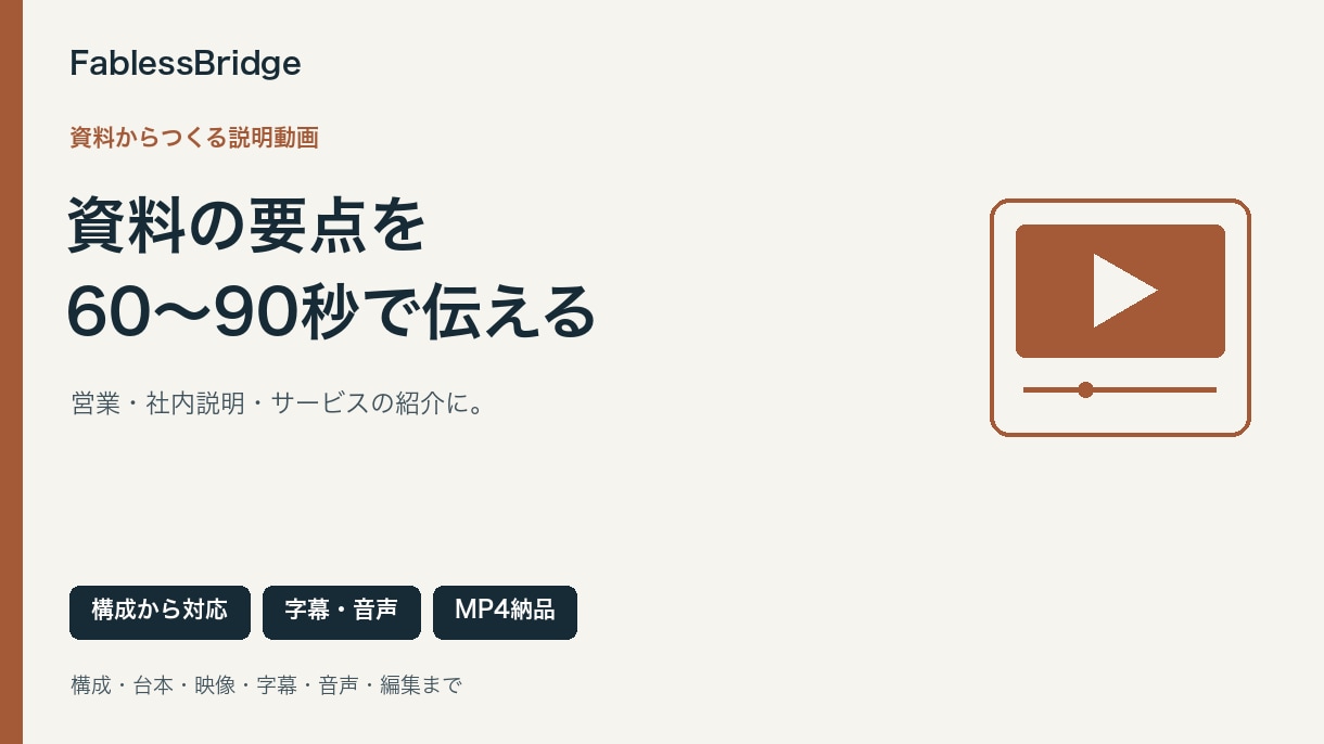 営業資料・PDFを説明動画にします 要点を60〜90秒へ。台本・字幕・音声込み イメージ1