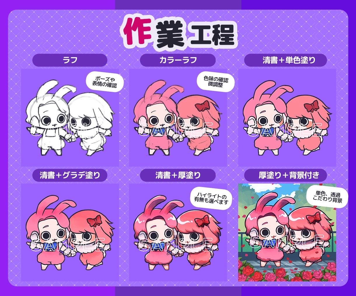 目力強めのSDイラスト制作します 病みかわ、ダークな雰囲気がお好きな方におすすめです イメージ5