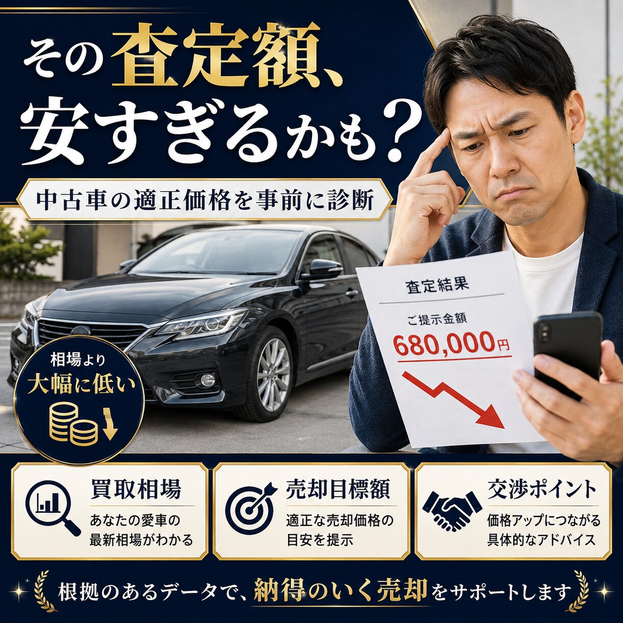 中古車の適正価格を診断します 買取相場・売却目標額・交渉ポイントを鑑定書でお伝え イメージ2