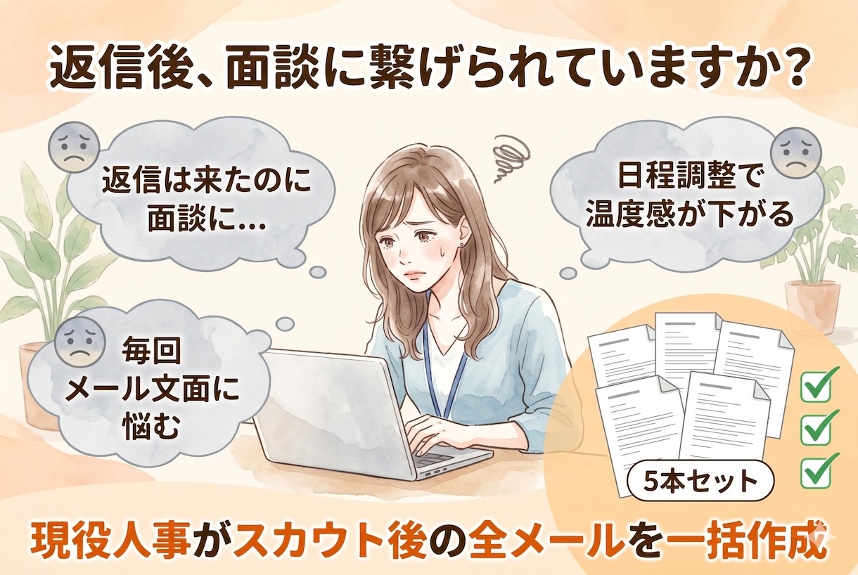 現役人事がスカウト後の面談誘導メールを作成します 返信後の沈黙を防ぎ面談設定率を上げる5本セット イメージ2