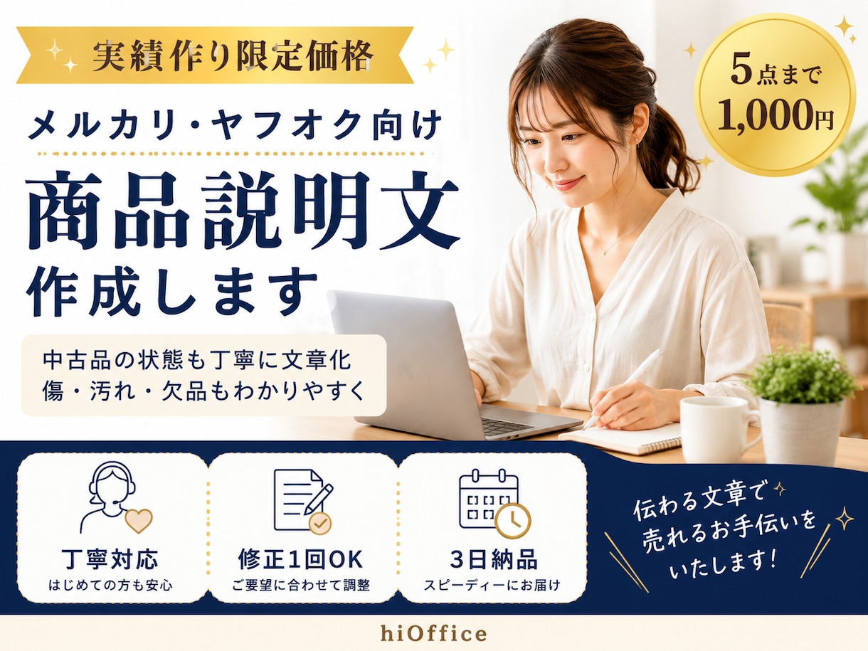 メルカリ・ヤフオク向けの商品説明文を作成します 中古品の状態が