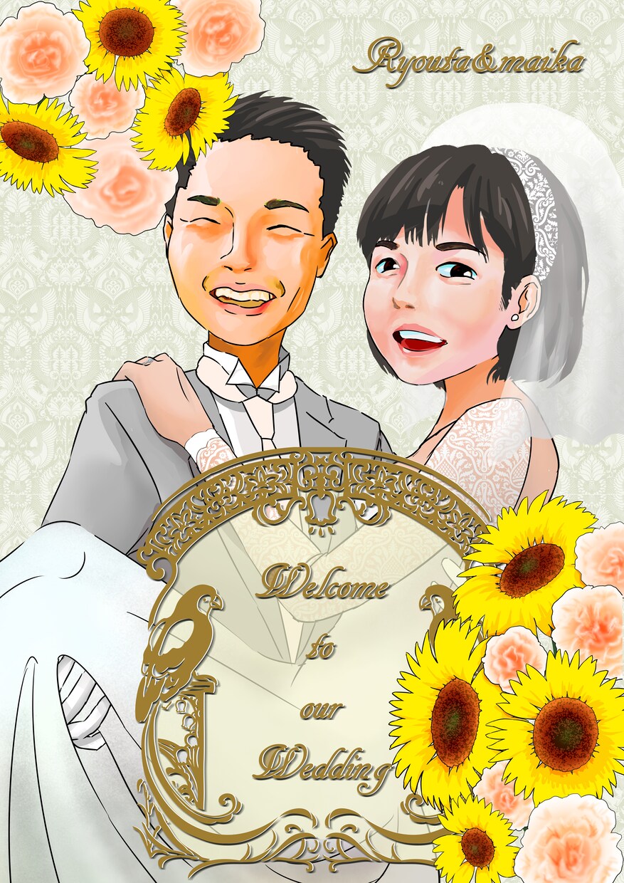 結婚の記念になるウェルカムボードを描きます 花も手描きのデジタルイラスト。この思い出は色褪せない イメージ1
