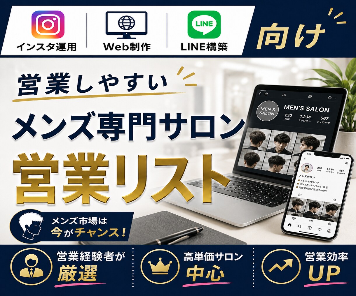 営業しやすいメンズ専門サロンリストを売ります インスタ運用・Web制作・LINE構築向け厳選リスト① イメージ1