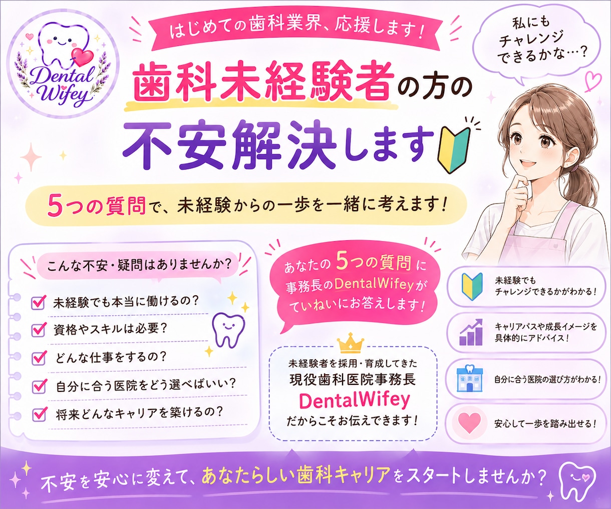 歯科未経験必見！現役事務長が業界の不安解決します 都合の良い時に質問をするだけ！５つの疑問にお答えします イメージ1