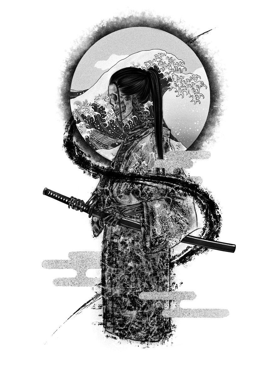 和風なダークファンタジーイラストを作成します タトゥーデザインなどもできます。 イメージ5