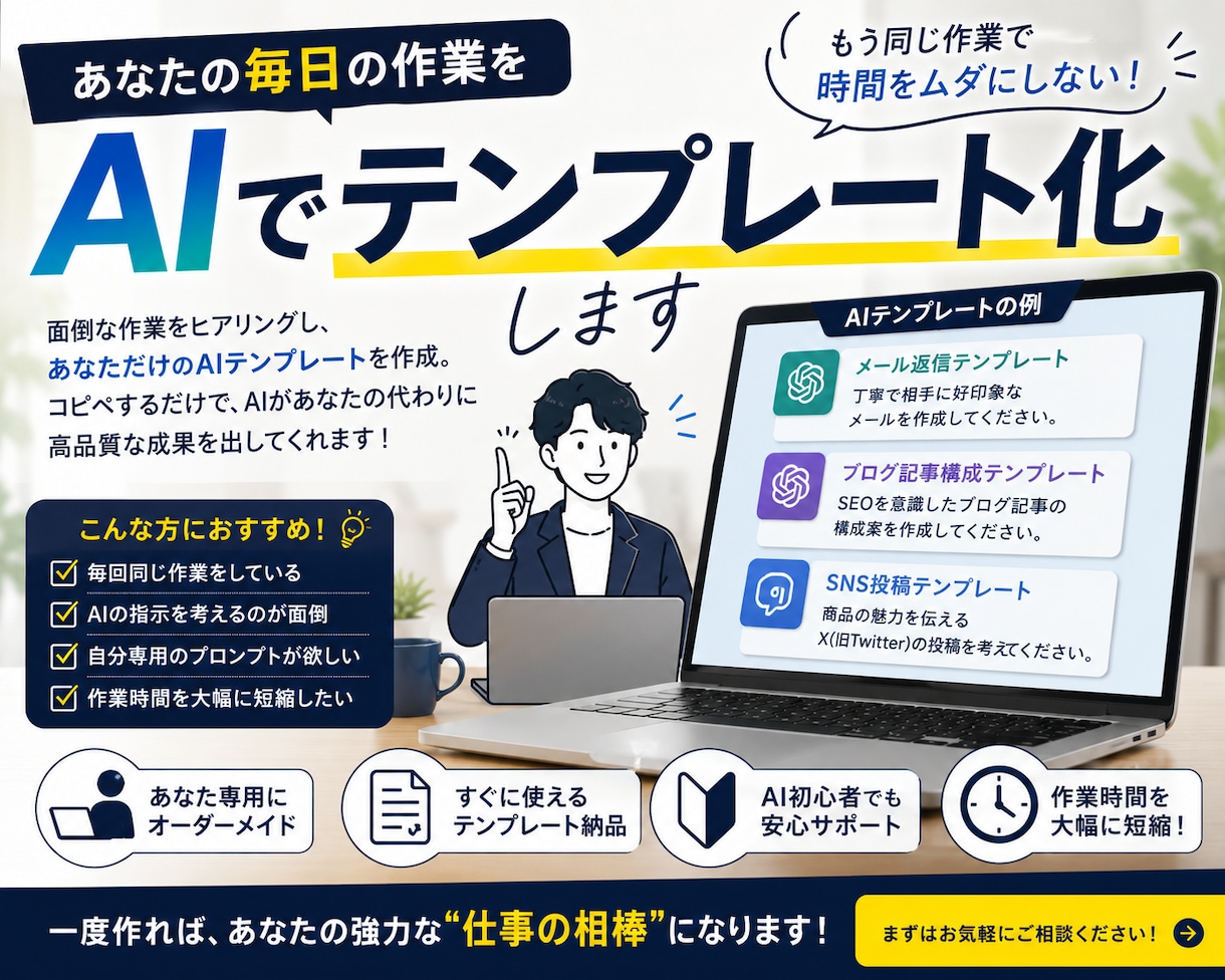 あなたの毎日の作業をAIでテンプレート化します 毎日の面倒をAIで5分作業に変えます イメージ1