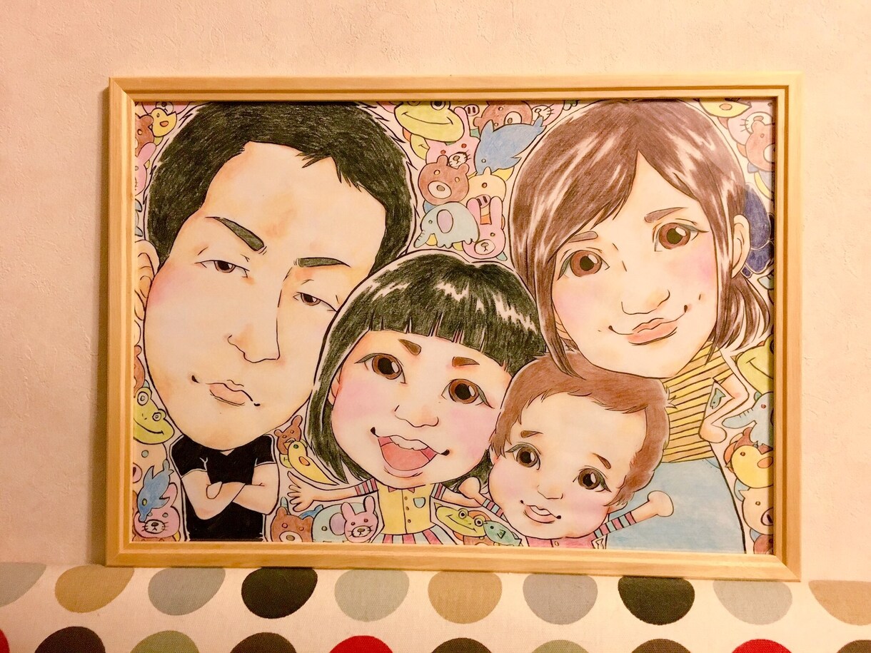 似てる〜！お洒落な似顔絵ウェルカムボード描きます ウェルカムボードに最適なA3サイズ！絵にあった額をお付けます イメージ5
