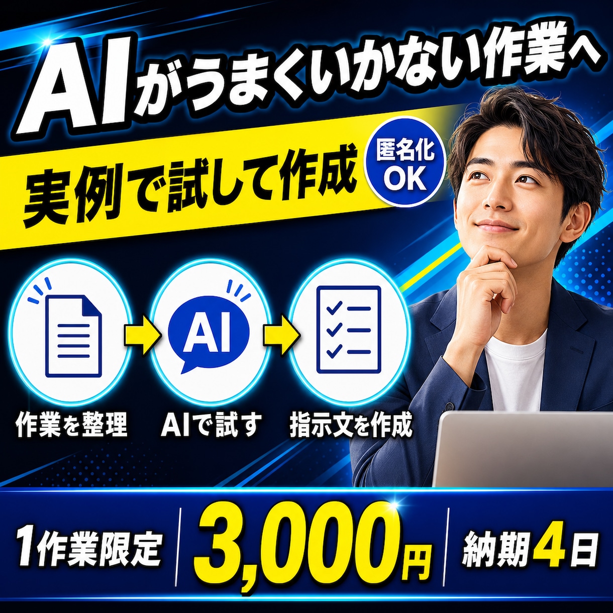 繰り返し作業をAIで進める指示文と手順を作ります 匿名化した実例で試し、使える形に調整して納品します イメージ1