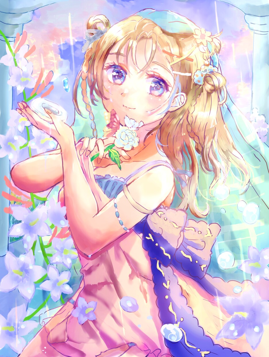 幻想的な可愛い女の子と綺麗な背景イラスト作成します パステルカラーのアナログ感ある幻想的な可愛い女の子イラスト イメージ7