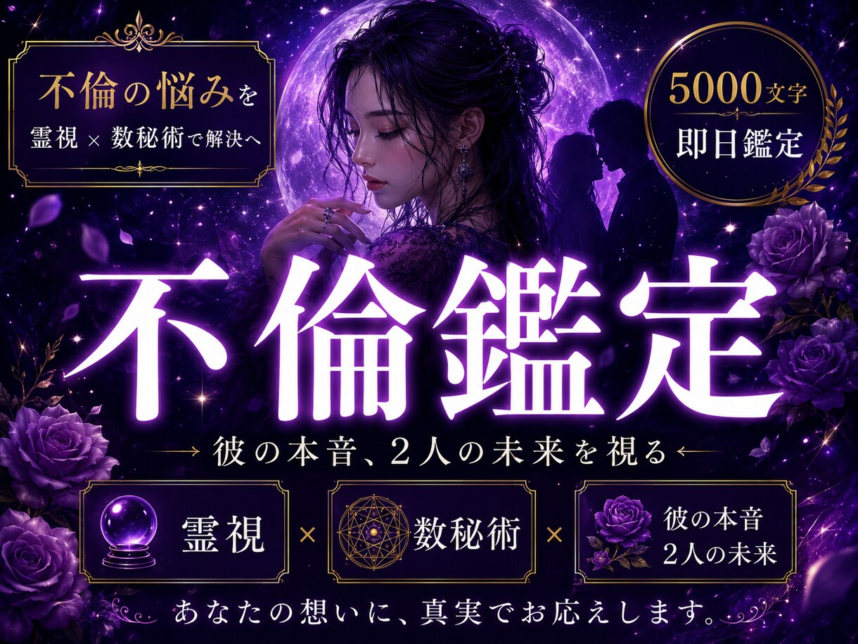 不倫霊視　彼の本音と二人の未来を即日鑑定します 誰にも言えない恋を、誰よりも深く視ます。 イメージ1