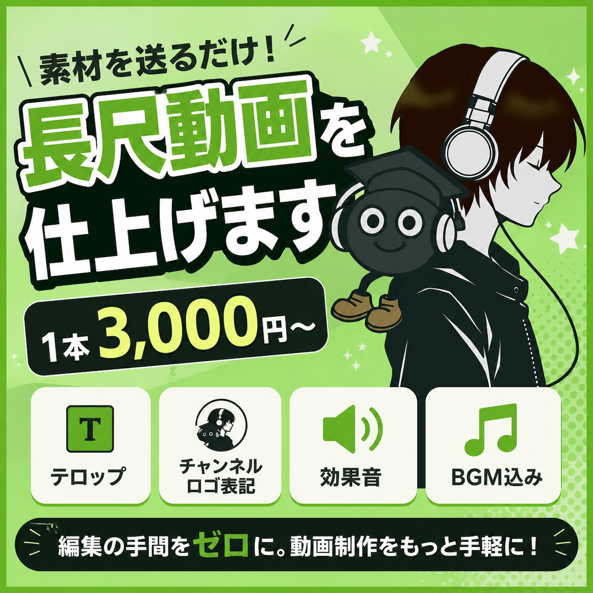 素材を送るだけ！長尺動画を仕上げます 参考動画と素材を送るだけで仕上げます。 イメージ1