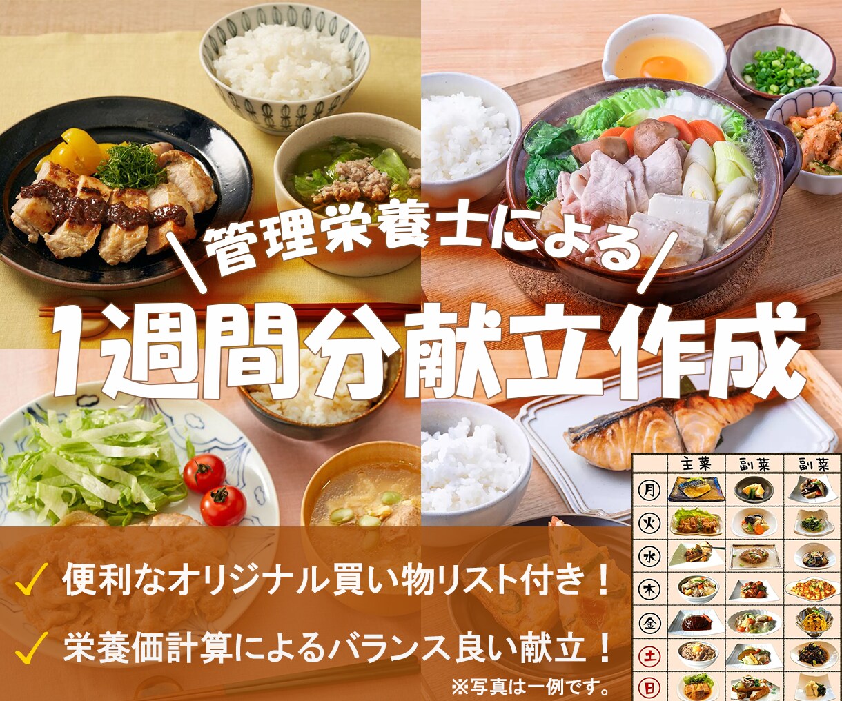 1週間の献立考案とオリジナル買い物リスト作成します 毎日の食事作りと買い物を楽にしたいあなたへ イメージ1