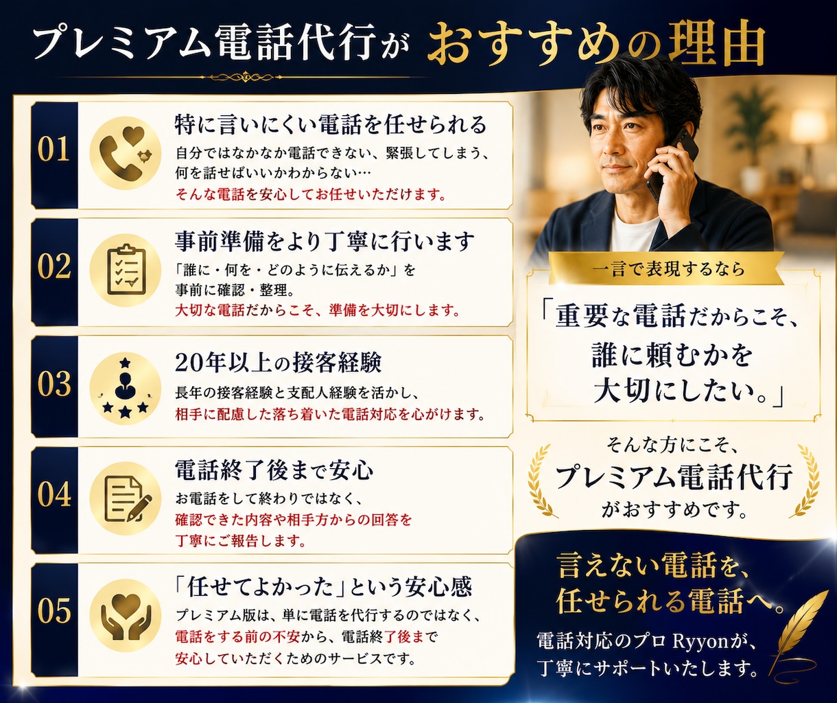 PREMIUM電話代行◆複雑な電話を代行いたします 【任せられる電話へ】御依頼者様の心理的負担を軽減いたします！ イメージ7