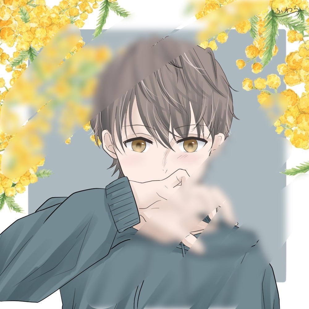 透明感のあるアイコンを販売します ミモザ×男性のイラスト黄色の瞳とミモザが特徴です イメージ1