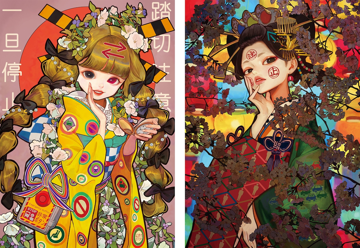 和風表見で可愛い一枚絵を丁寧に制作いたします 小鳥、レース、花などを細かく描き込みます イメージ2