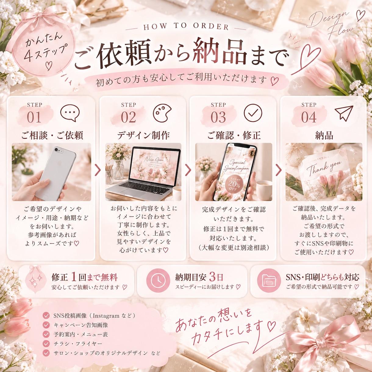 女性向けのSNS告知画像を制作します 美容サロンの空き枠案内や告知画像を可愛く見やすく制作 イメージ3
