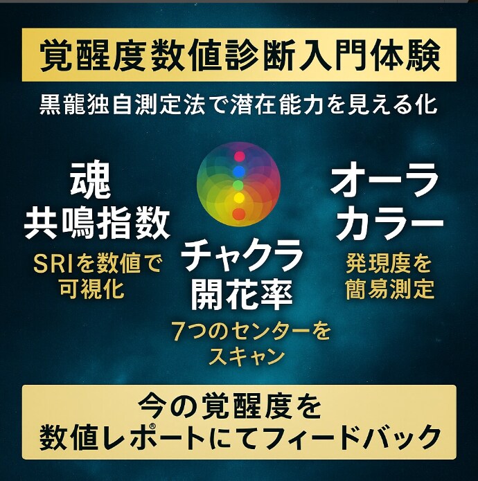 黒龍魂共鳴スキャンで覚醒度数値化レポート作成します 覚醒度数値診断入門体験　黒龍独自測定法で潜在能力を見える化 イメージ4
