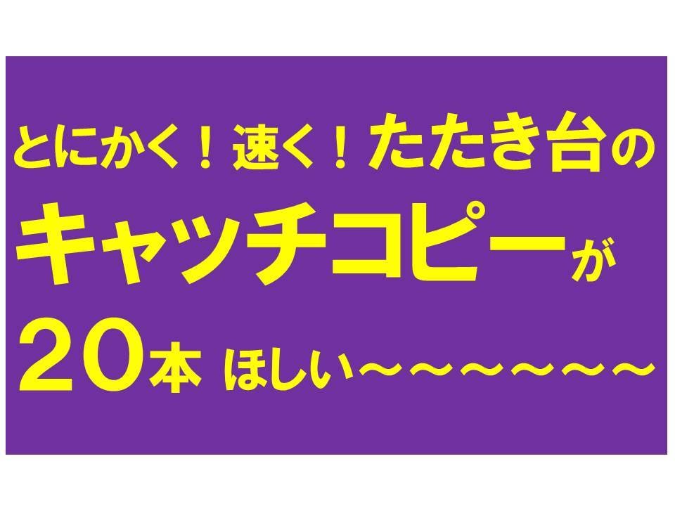 たたき台のキャッチコピーを激速で20本ご用意します おまかせ下さい!24時間以内に納品オッケー!! イメージ1