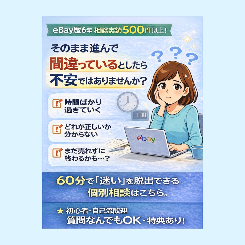 eBay輸出の悩みを1時間で整理・解決します 調べても進まない不安を、60分で言語化します イメージ1