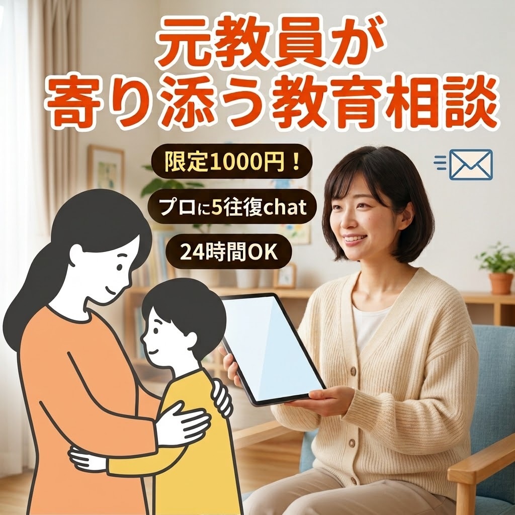 先着3名様限定❣️お子さんの悩みに元教員が答えます ココナラデビュー特別価格✨5往復1000円チャット相談！ イメージ1