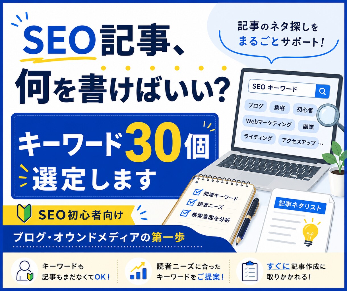 SEO記事制作のキーワードを提案します あなたのWebサイトに合ったSEOキーワードを30個選定 イメージ1