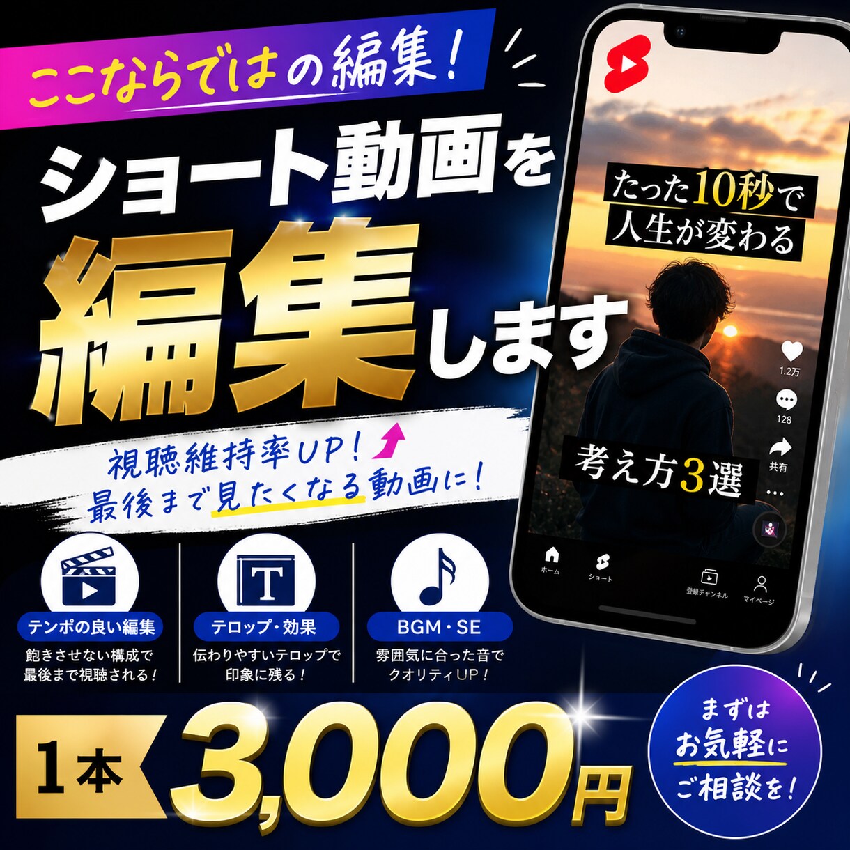 ショート動画を編集します 視聴維持率UP・バズりやすい編集で伸びる動画を量産します イメージ1