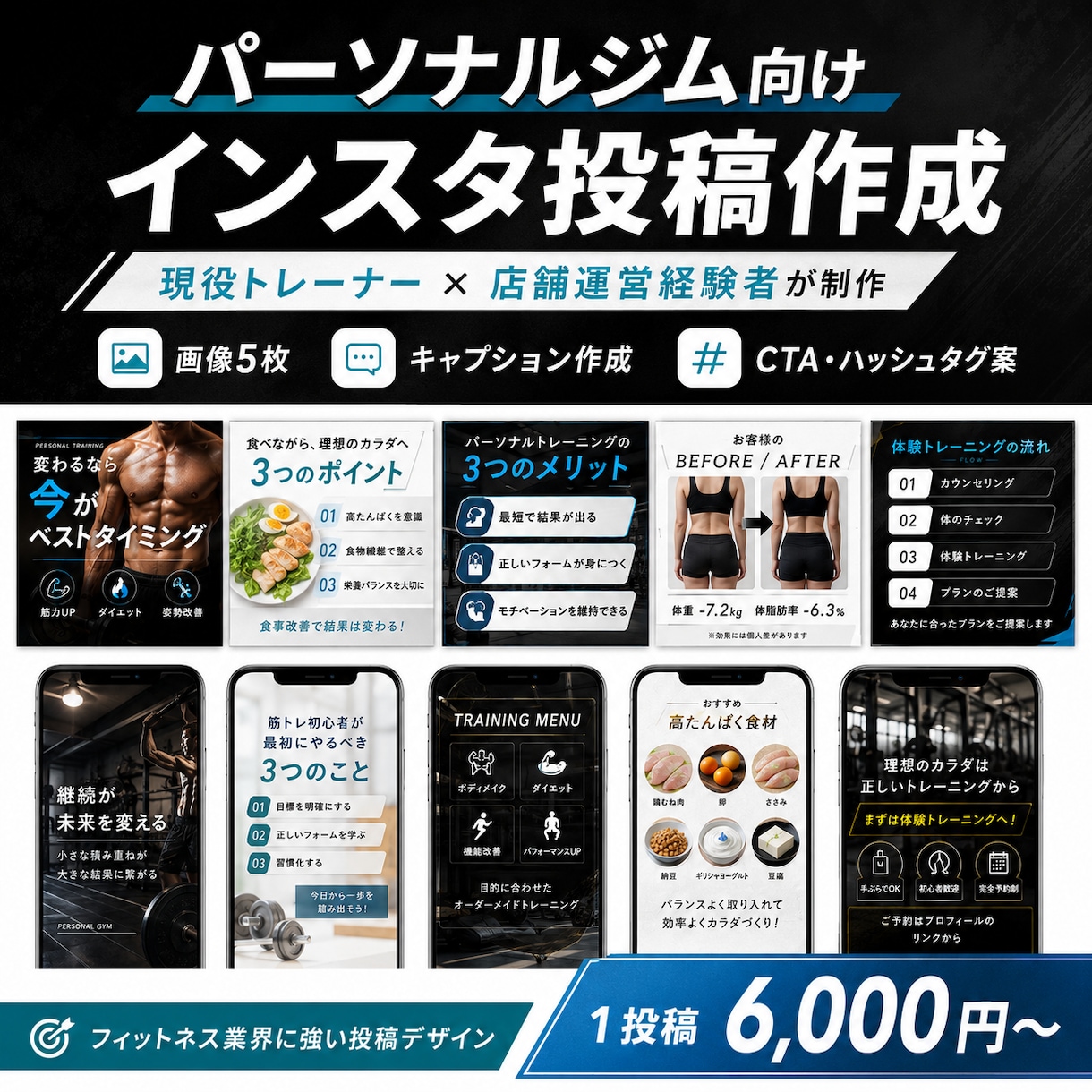 パーソナルジム向けインスタ投稿を作成します フィットネスの専門知識を活かして投稿を作ります イメージ1