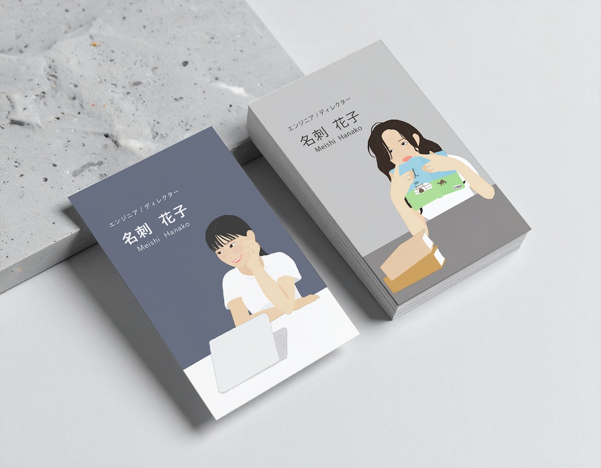 特別価格（3名まで）！似顔絵名刺を作成します 優しい印象の名刺／写真から作成します イメージ1