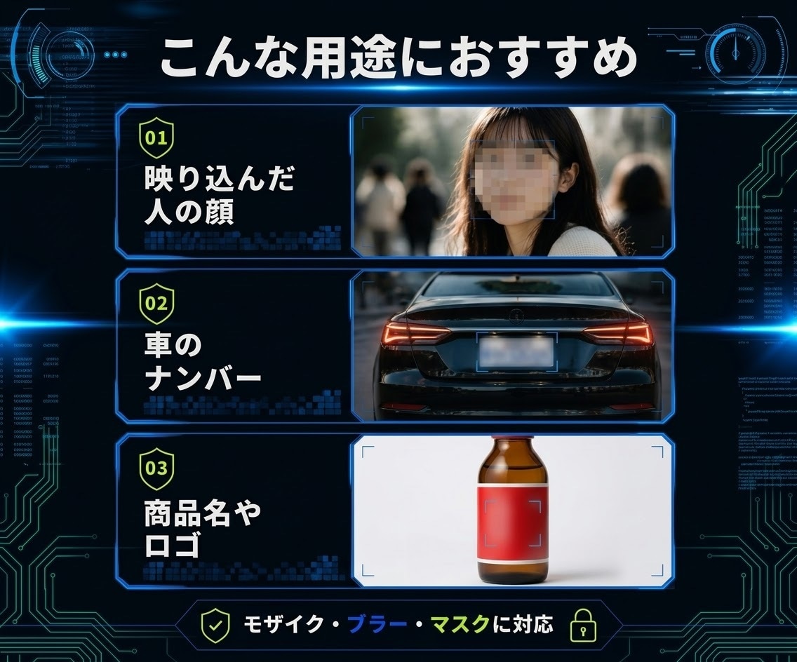 1フレームずつ丁寧にモザイクかけます モザイク、ブラー、マスクなど細かな手作業で加工します。 イメージ2