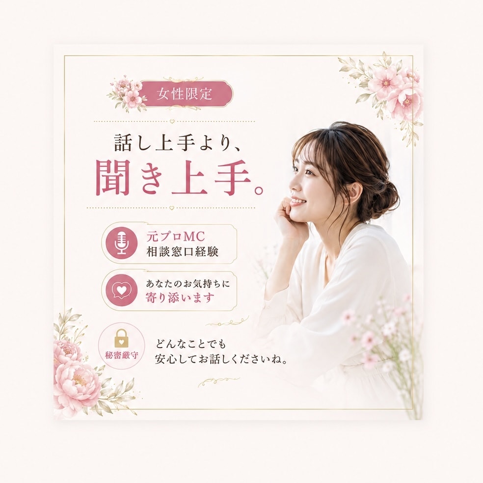 愚痴・悩み・雑談　元プロMCが優しくお聴きします アドバイスより「まずは話を聞いてほしい」に寄り添います♡ イメージ2