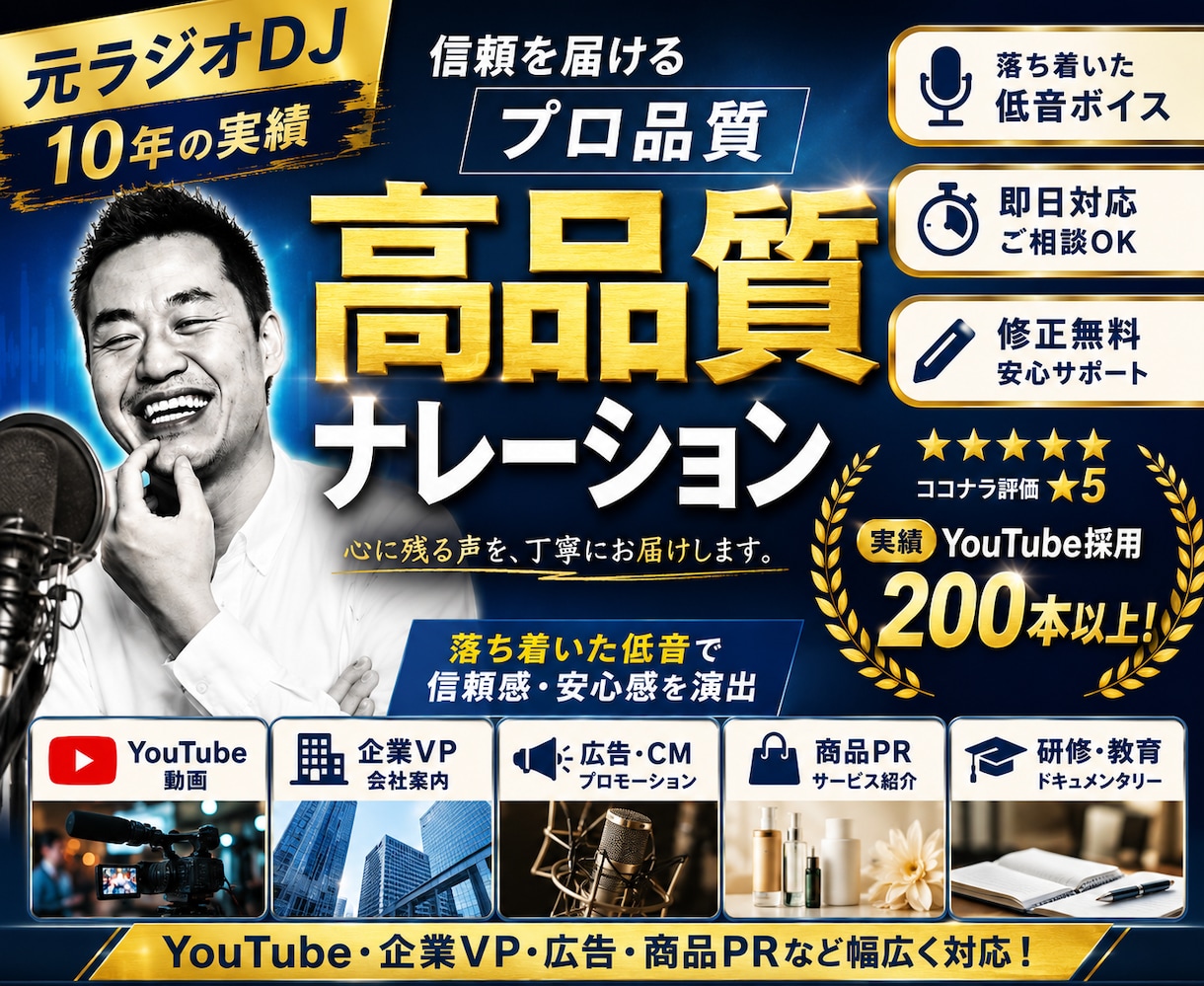 元ラジオDJの落ち着いた声でナレーションを届けます ラジオ局仕込みの"間"と某声優の声で、聞き手の心に届けます イメージ1