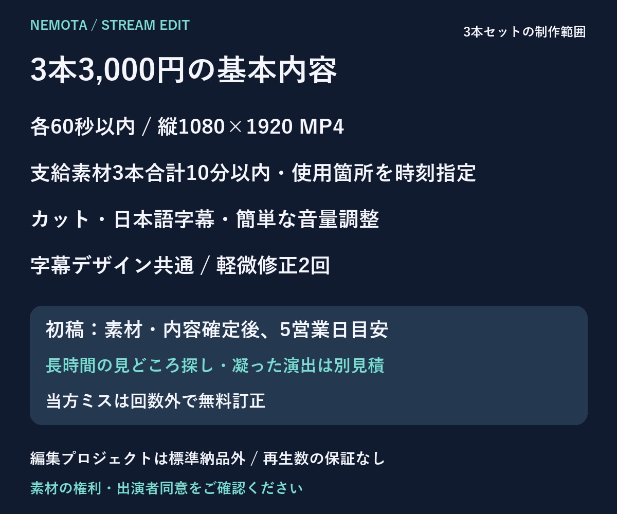 配信の見どころを縦ショート3本に編集します 3本3,000円／各60秒以内・修正2回 イメージ3