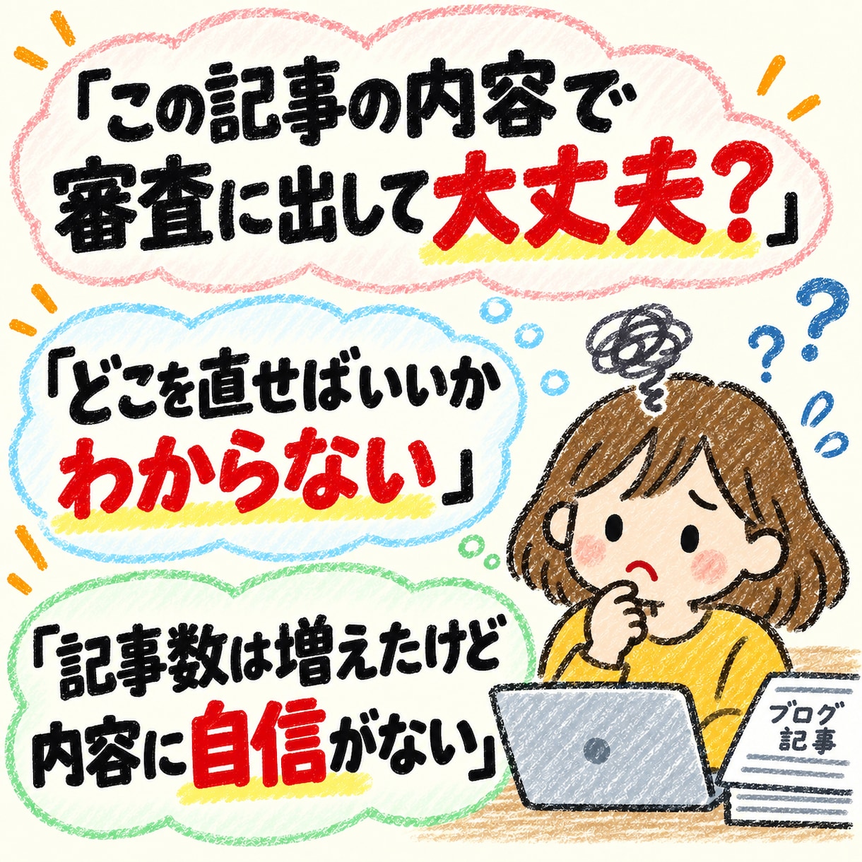 アドセンス審査前の記事を添削・チェックします 検索意図・見出し・独自性・有用性まで確認し、弱い部分を改善 イメージ2