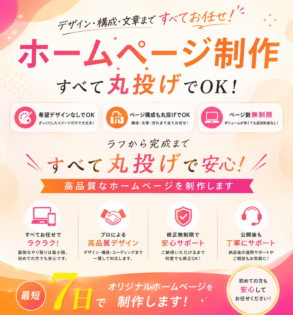 ページ無制限、全丸投げOK！更新可能HP制作します 画像なし、構成なし、でも問題なし イメージ1