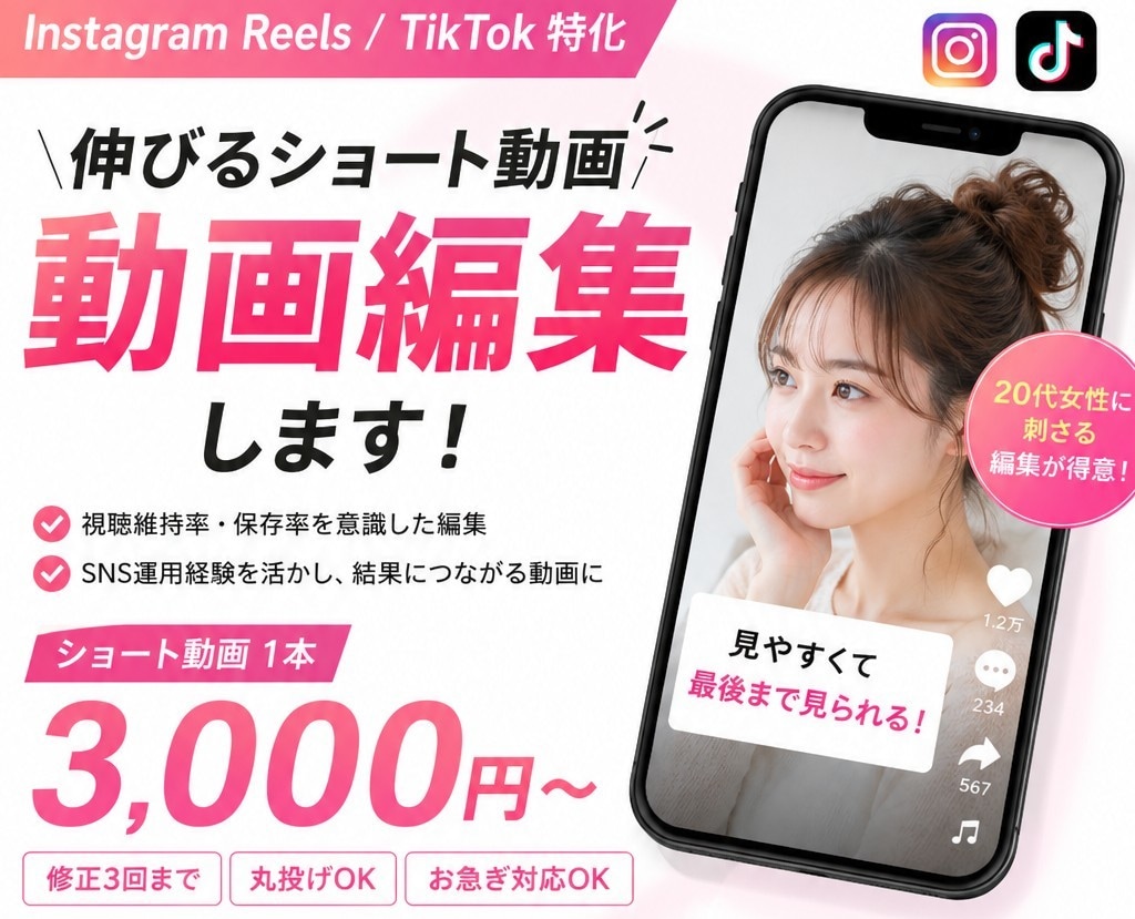伸びるショート動画を制作いたします Instagram Reels／TikTokに特化 イメージ1