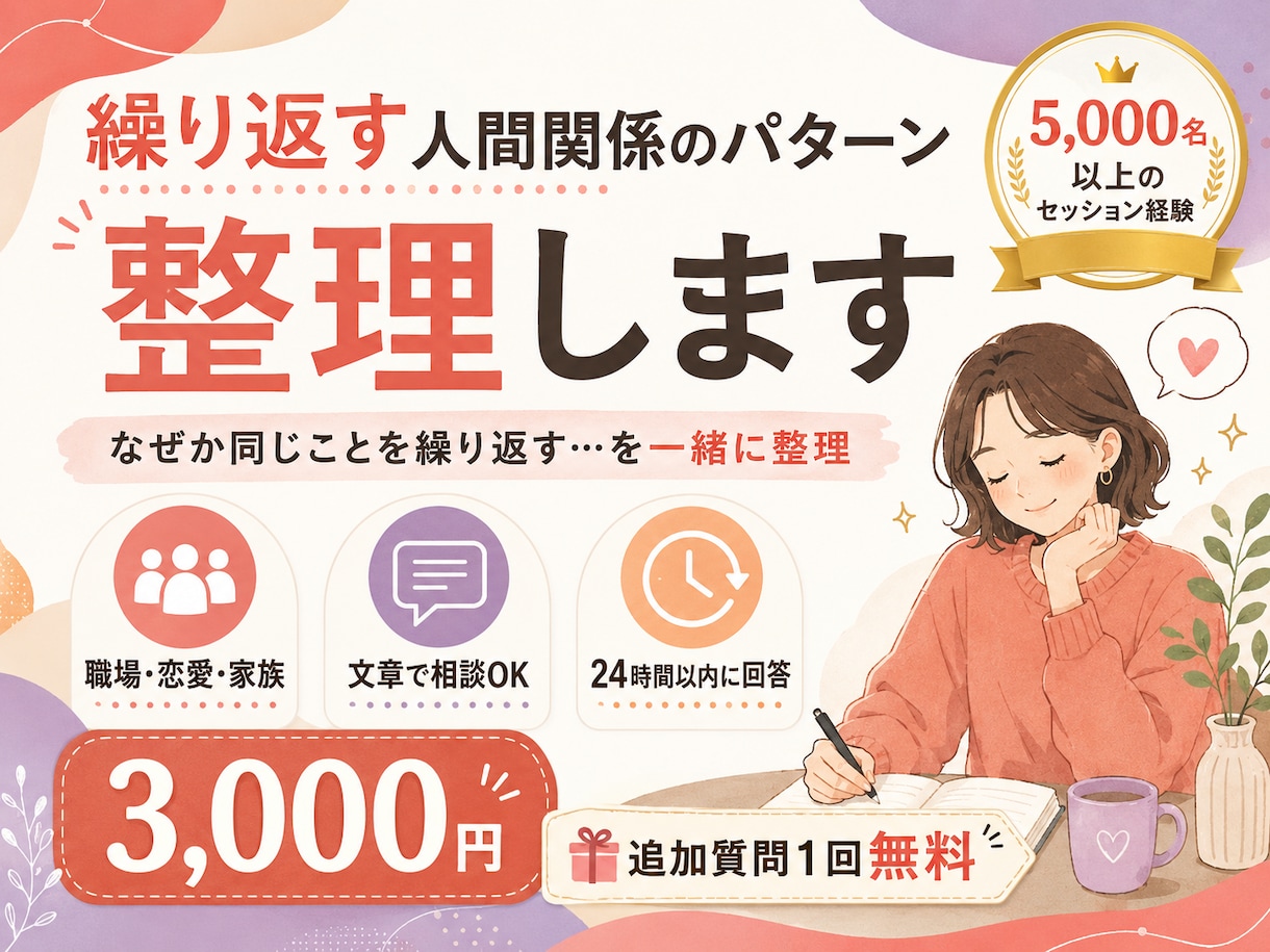 繰り返す人間関係のパターン、整理します 「なぜか同じことを繰り返す」一緒に整理します イメージ1