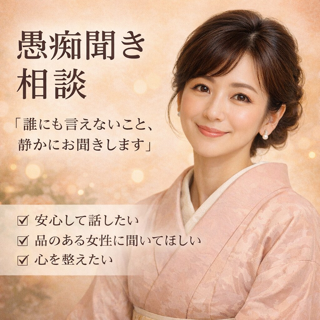 誰にも言えない愚痴を、静かに上品に受け止めます 話すだけで、心がほどける時間を。 イメージ1