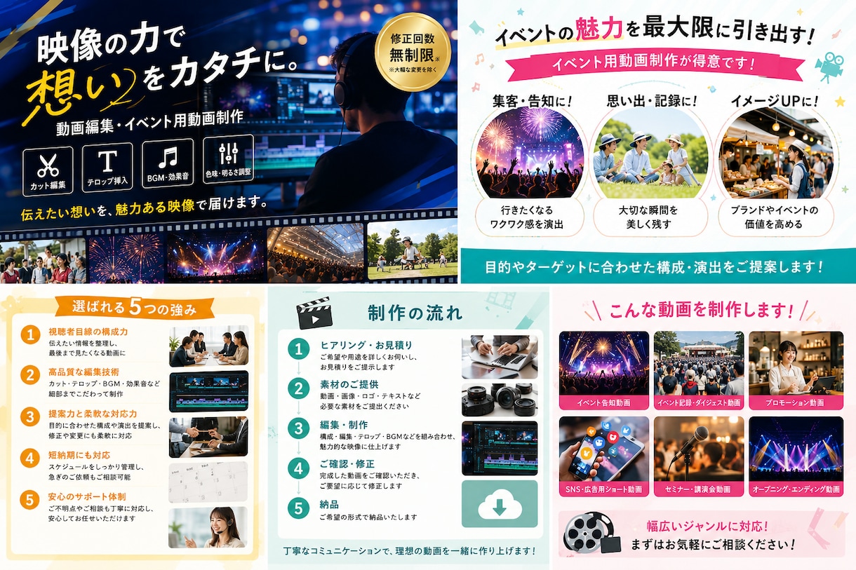 動画編集、イベント用動画の作成などが出来ます 映像に想いを込め、心に残る動画を創り上げます イメージ1