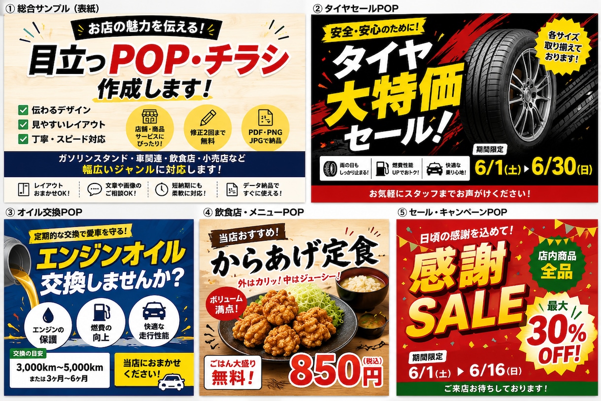 店舗で使える！目立つPOP・チラシを作成しますます お店に合わせた見やすい販促物を丁寧に作成します イメージ1
