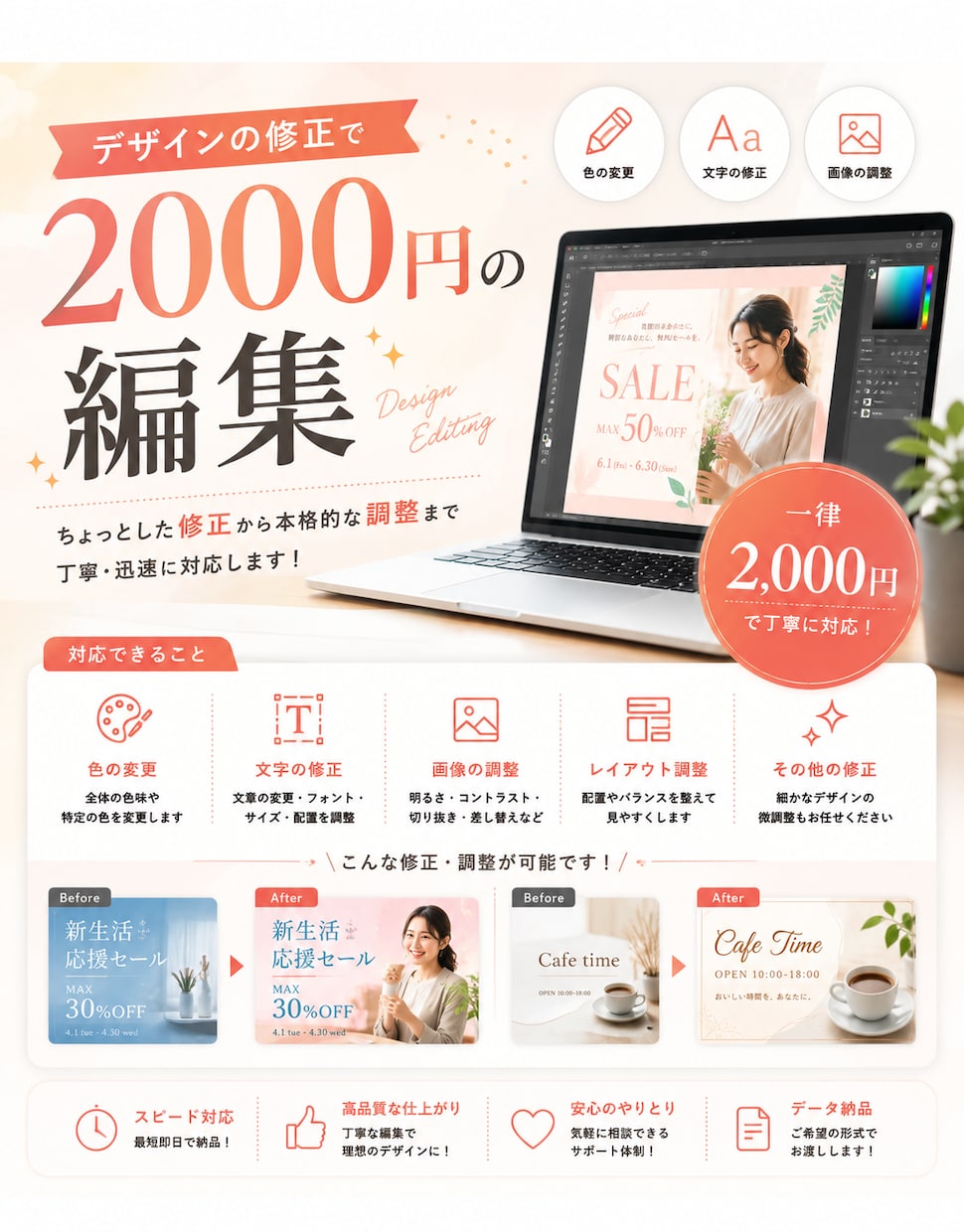 デザイン修正を迅速対応します ちょっとした修正からデザイン改善まで対応。 イメージ1