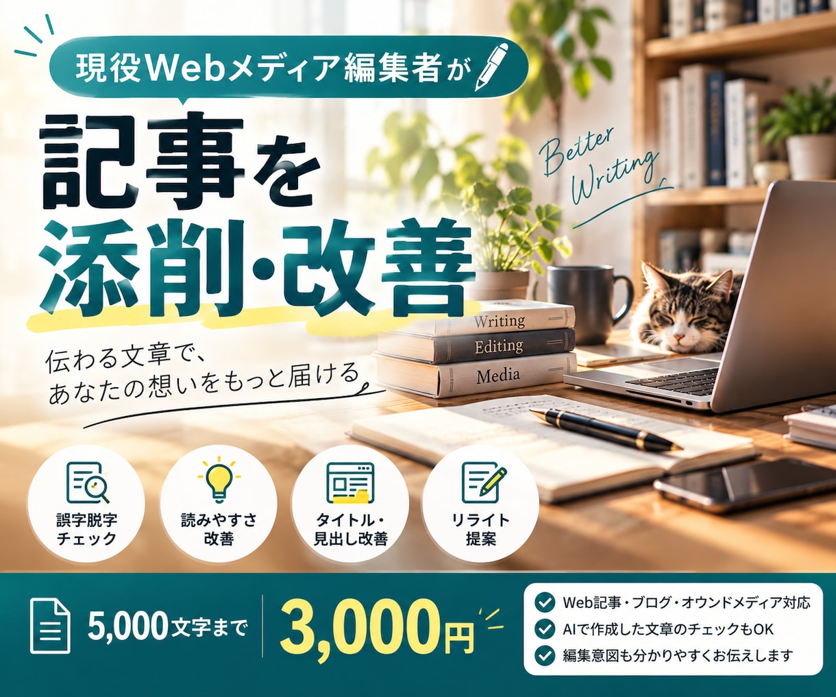 現役Webメディア編集者が記事を添削・改善ます 誤字脱字だけでなく、読者に「伝わる文章」へプロ目線で整えます イメージ1