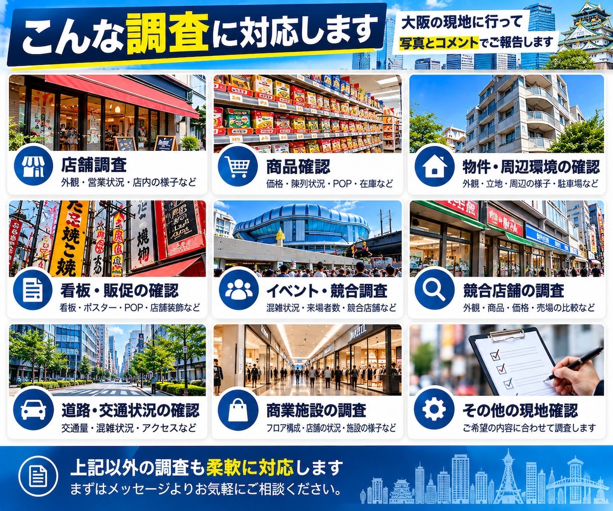 大阪の現地調査・写真撮影を代行します 店舗・商品・現地状況を写真付きで詳しく調査・報告 イメージ2