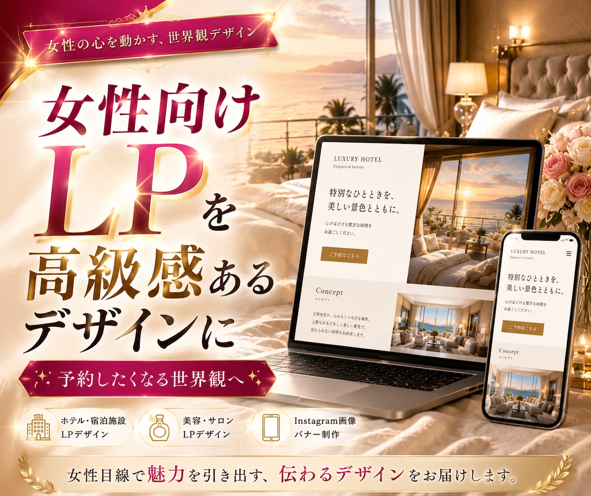 女性向けLP・Instagram画像を作成します 女性向けのLPやSNS画像を制作 イメージ1